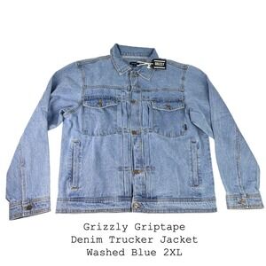 Grizzly Griptape Mens Denim Trucker Jacket Washed Blue 2XL TB80039‎ NWT
